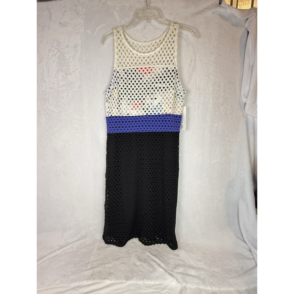 Weston Eyelet Lace‎ Dress L NWT Blue Black White Sleeveless Colorblock Mod Artsy